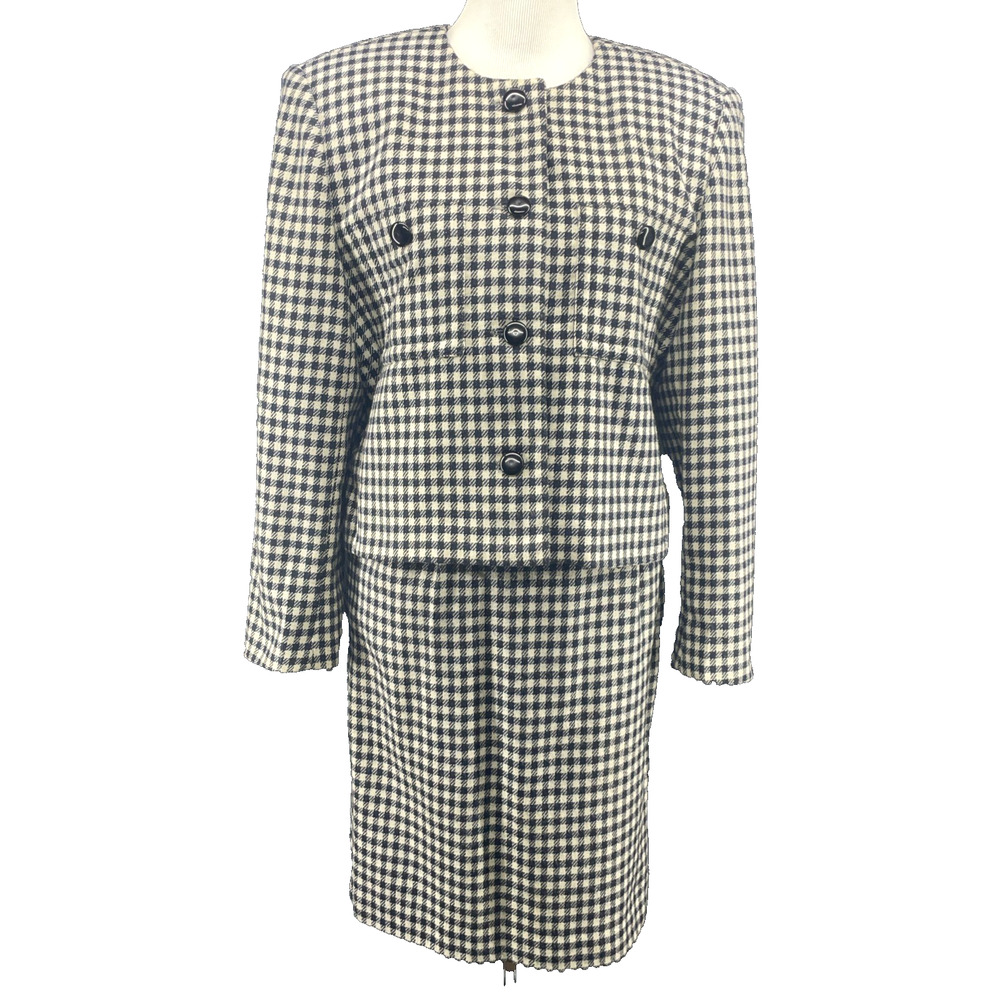 Vtg Jessica Hale Suit Skirt Jacket Plaid Wool Blend Sz 10 Gingham Career 80s 90s
